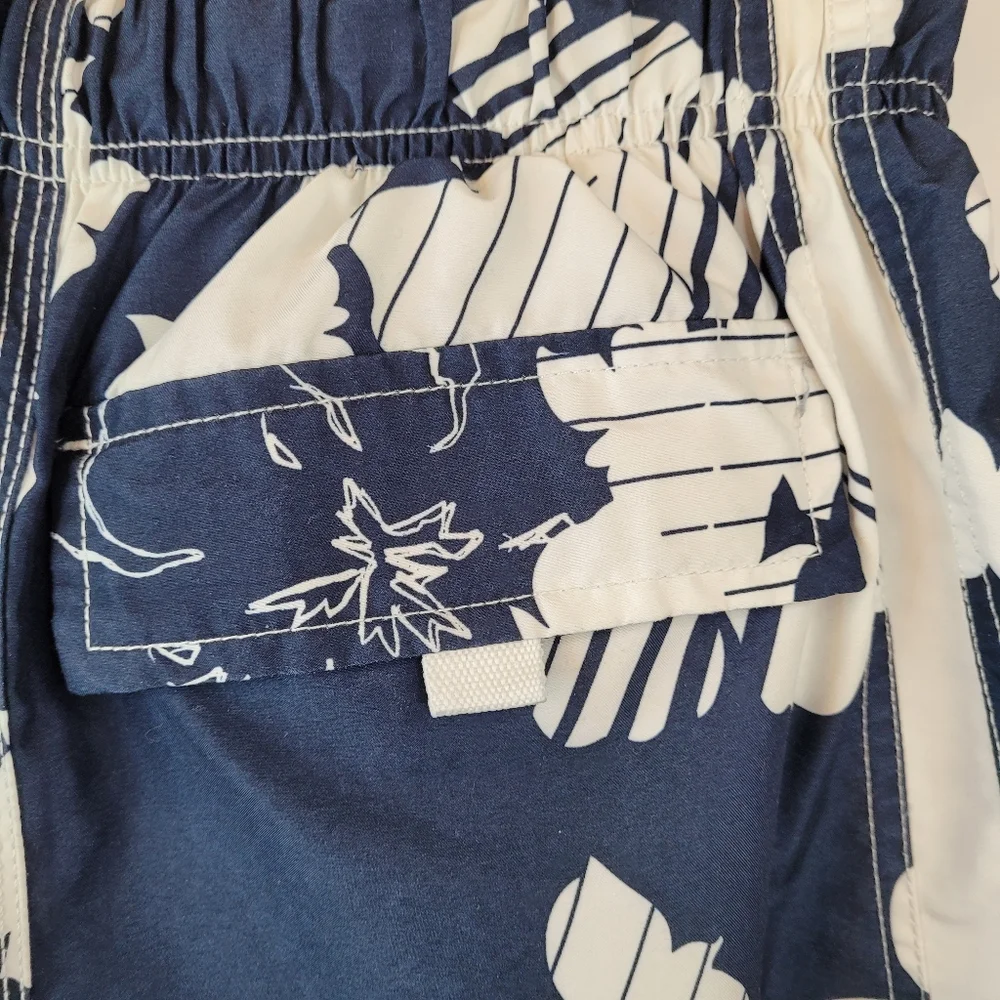 Hang Ten Mens Hawaiian Lined Board Short Swim Trunk Sz Sm Cargo Side Back Pocket